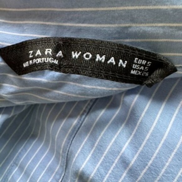 Zara Pinstripe Asymmetrical Hem Long Sleeve Layering Roomy Top Size Large - Picture 7 of 10